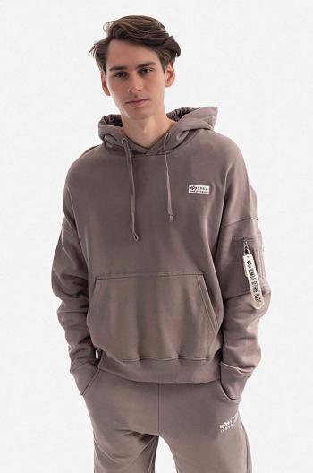 Bavlněná mikina Alpha Industries Organics OS Hoody pánská, hnědá barva, s kapucí, hladká, 118349.628-brown