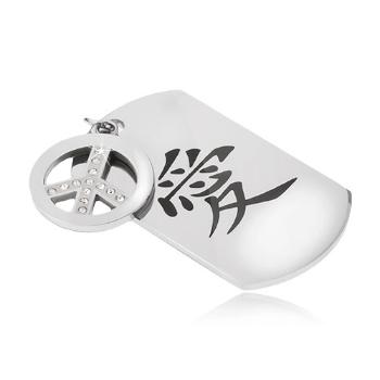 Oceľový prívesok, známka s čínskym symbolom lásky, znak mieru