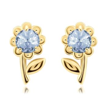 Zlaté náušnice 14K v tvare kvetu s modrým zirkónom