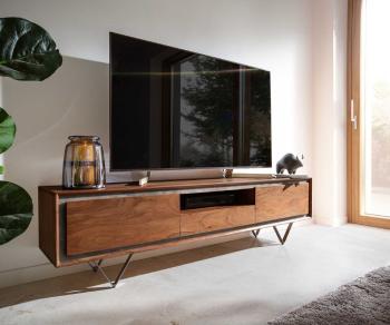 TV stolek Stonegrace 175 cm akácie hnědá kamenina 2 dvířka 1