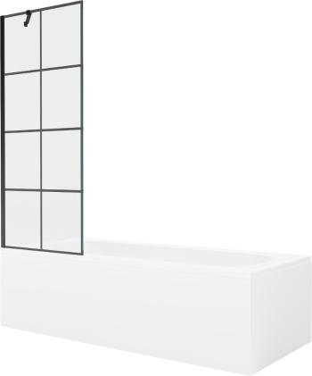 MEXEN/S Vega obdélníková vana 170 x 70 cm s panelem + vanová zástěna 70 cm, černá vzor 550117077X9507007077