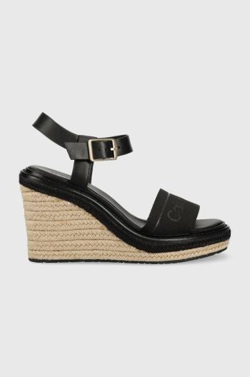 Sandály Calvin Klein WEDGE 70HH - HE dámské, černá barva, na klínku, HW0HW01499