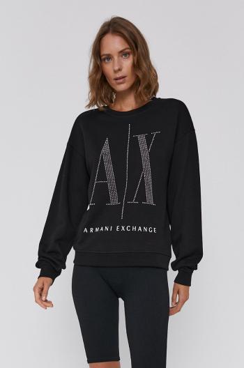 Bavlněná mikina Armani Exchange dámská, černá barva, s aplikací, 8NYM01 YJ68Z NOS