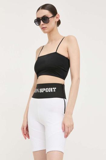 Kraťasy PLEIN SPORT dámské, bílá barva, s potiskem, high waist