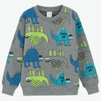 Mikina s dinosaury -šedý melír - 98 GREY MELANGE