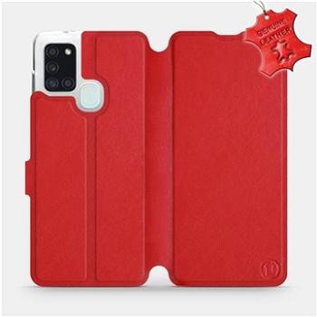 Flip pouzdro na mobil Samsung Galaxy A21S - Červené - kožené -   Red Leather (5903516287352)