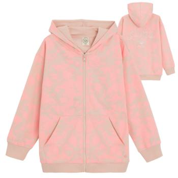 Mikina na zip s kapucí s potiskem na zádech -světle růžová - 158 LIGHT PINK