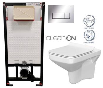 DEANTE Podomítkový rám, pro závěsné WC mísy + SLIM tlačítko chrom + WC CERSANIT CLEANON COMO + SEDÁTKO CST_WC01 051P CO1