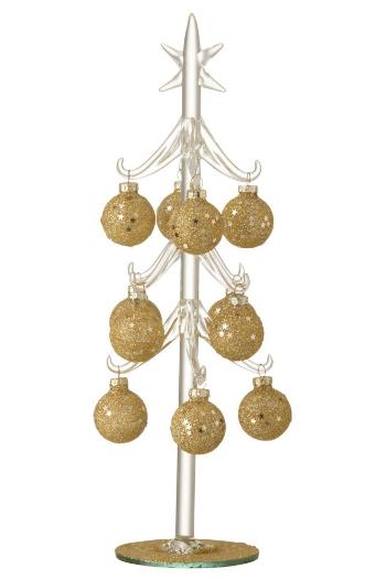 Skleněný stromek se zlatými koulemi Baubles Stars Medium – 12*12*30 cm 6529