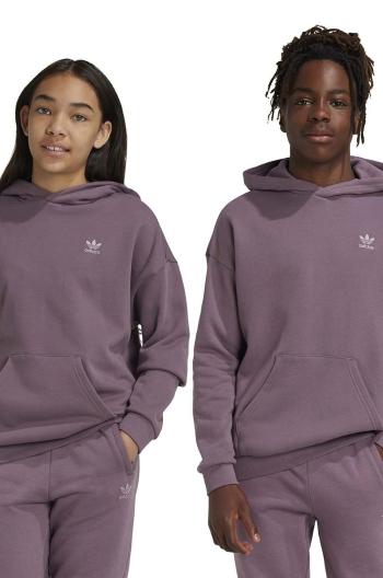 Dětská bavlněná mikina adidas Originals HOODIE fialová barva, s kapucí, hladká, IX7616