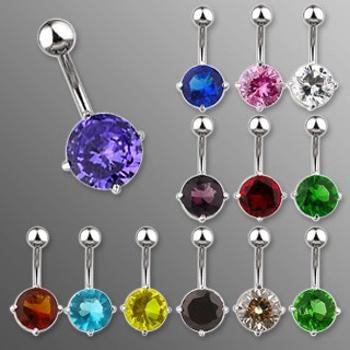 Piercing do brucha banán s veľkým okrúhlym zirkónom - Farba zirkónu: Číra - C