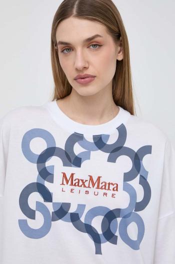 Bavlněné tričko Max Mara Leisure bílá barva, 2416971018600