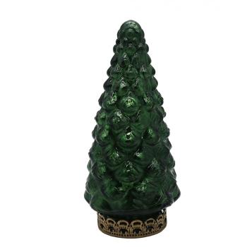 Tmavě zelený skleněný dekorační svítící stromek LED Tree - Ø  8*16 cm 6GL4575