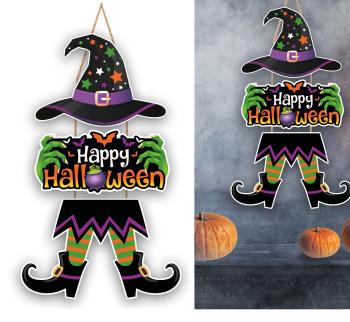 Függő dekoráció - Happy Halloween boszorkány 55 cm