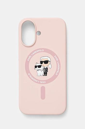 Obal na telefon Karl Lagerfeld iPhone 16 6.1 růžová barva, KLHMP16SSCMKCRHP