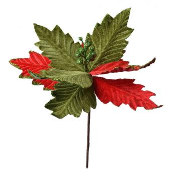 Dekorace zápich červeno-zelená květina vánoční hvězda Poinsettia - Ø 26*28 cm 65833