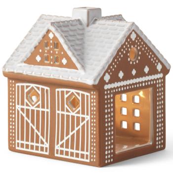 Svícen na čajovou svíčku GINGERBREAD CHRISTMAS STABLE 11,5 cm, hnědá, kamenina, Kähler