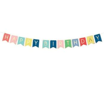 Banner Happy Birthday barevný se zlatem 15 x 175 cm