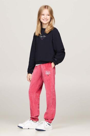 Dětské tepláky Tommy Hilfiger TH SCRIPT VELOUR PANT růžová barva, s aplikací, KG0KG08221