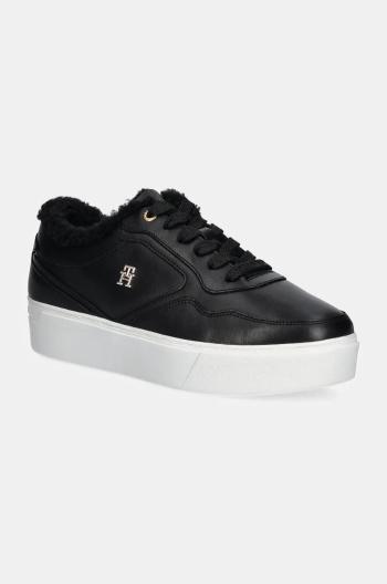 Kožené sneakers boty Tommy Hilfiger ESSENTIAL PLATFORM SNEAKER FUR černá barva, FW0FW08349