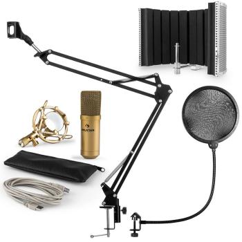 Auna MIC-9005G V5, mikrofonní sada, kondenzátorový mikrofon, pop-filter, resorbční panel, rameno, zlatá barva