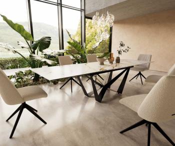 Jídelní stůl Edge 200-300x100 keramika Calacatta Luxe bílo