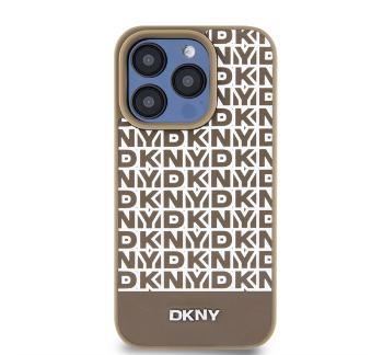 DKNY PU Leather Repeat Pattern Bottom Stripe iPhone 13 Pro hátlap tok, barna