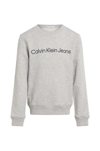 Dětská bavlněná mikina Calvin Klein Jeans šedá barva, s potiskem, IU0IU00581