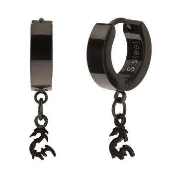 Oceľové náušnice čiernej farby, lesklý povrch, prívesok - čínsky drak