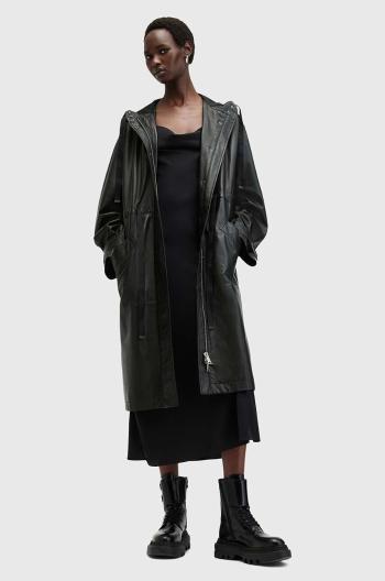 Kožený kabát AllSaints KELSEA LEA COAT dámský, černá barva, přechodný, W028LB