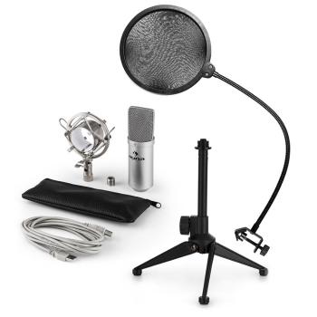 Auna MIC-900S V2, USB mikrofonní sada, kondenzátorový mikrofon + pop-filter + stolní stativ