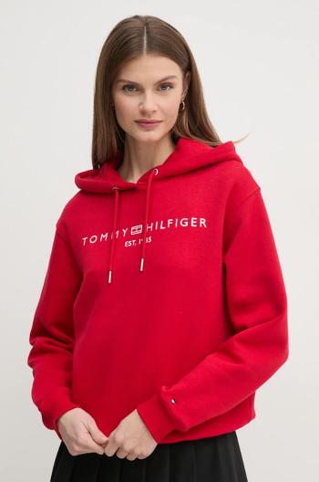 Mikina Tommy Hilfiger dámská, červená barva, s kapucí, s aplikací, WW0WW43598