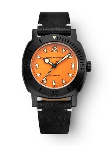 Nivada Grenchen Depthmaster Black Pumpkin - Black Leather White Stitching