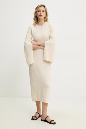 Šaty Theory béžová farba, midi, rovný strih, P0214702