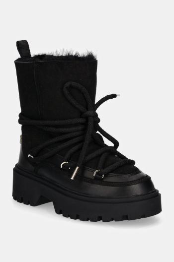 Sněhule Tommy Hilfiger REAL SHEARLING LACE-UP SNOWBOOT černá barva, FW0FW08085