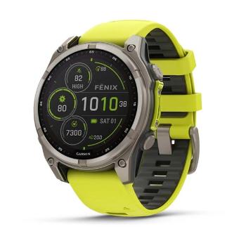 Garmin Fenix® 8 – 47 mm, Solar, Sapphire Sapphire, Titanium s Yellow/Graphite silikonovým řemínkem 010-02906-21