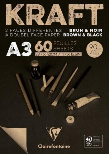 Clairefontaine Brown & Black Laid Kraft Pad Skicář A3 90 g