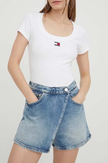 Džínové šortky Tommy Jeans dámské, hladké, high waist, DW0DW16977