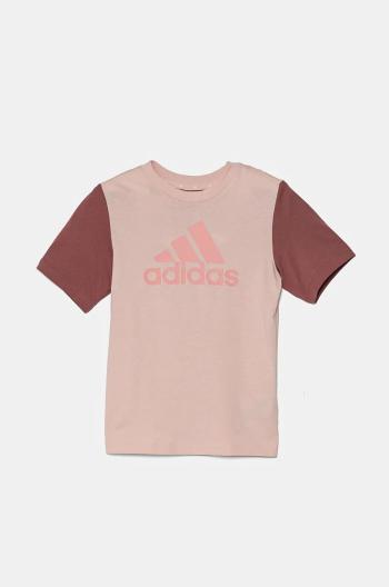 Dětské bavlněné tričko adidas J BL CB T růžová barva, IV7306