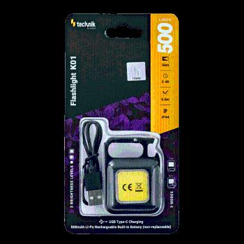 LED elemlámpa , zseblámpa , akkumulátoros , 500mAh , COB LED , USB-C , 500 lumne, IP44 , Modee