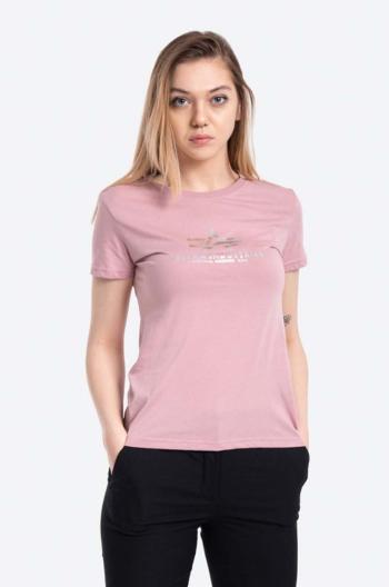 Bavlněné tričko Alpha Industries New Basic T Foil Print růžová barva, 196051FP.531-pink