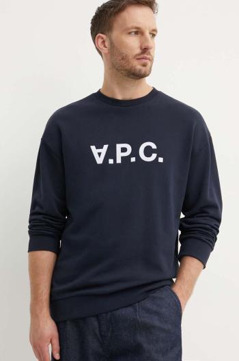 Bavlněná mikina A.P.C. pánská, tmavomodrá barva, s aplikací