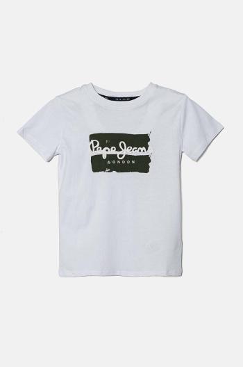 Dětské bavlněné tričko Pepe Jeans BAIRON bílá barva, s potiskem, PB503905