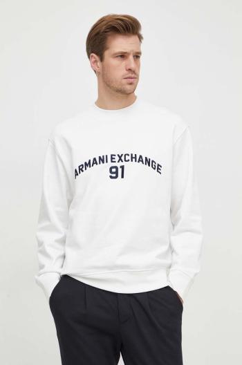 Bavlněná mikina Armani Exchange pánská, bílá barva, s aplikací, 3DZMLK ZJ4XZ