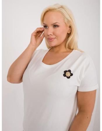 Dámská halenka plus size s krátkými rukávy ecru-černá  