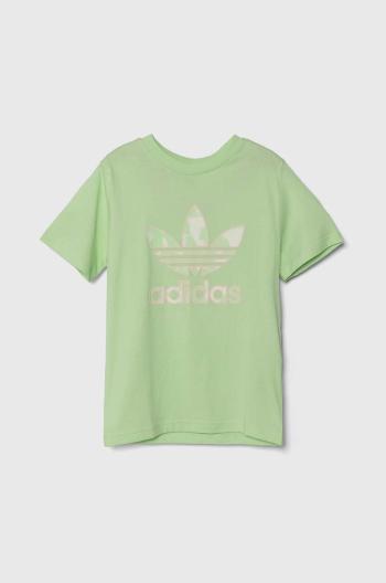 Dětské bavlněné tričko adidas Originals zelená barva, s aplikací