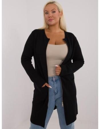 Dámský svetr na zip dlouhý plus size černý 