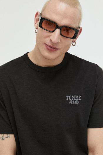 Bavlněné tričko Tommy Jeans černá barva, s aplikací