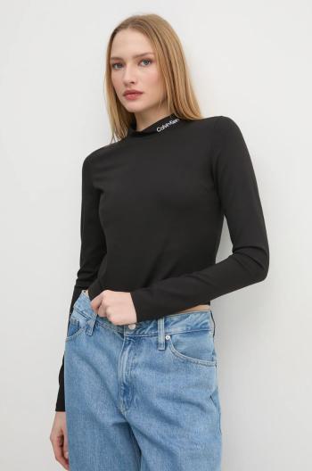 Tričko s dlouhým rukávem Calvin Klein Jeans černá barva, s pologolfem, J20J224763