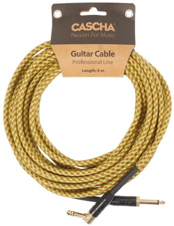 Cascha Professional Line Guitar Cable, Angled, Tweed Natural, 9 m